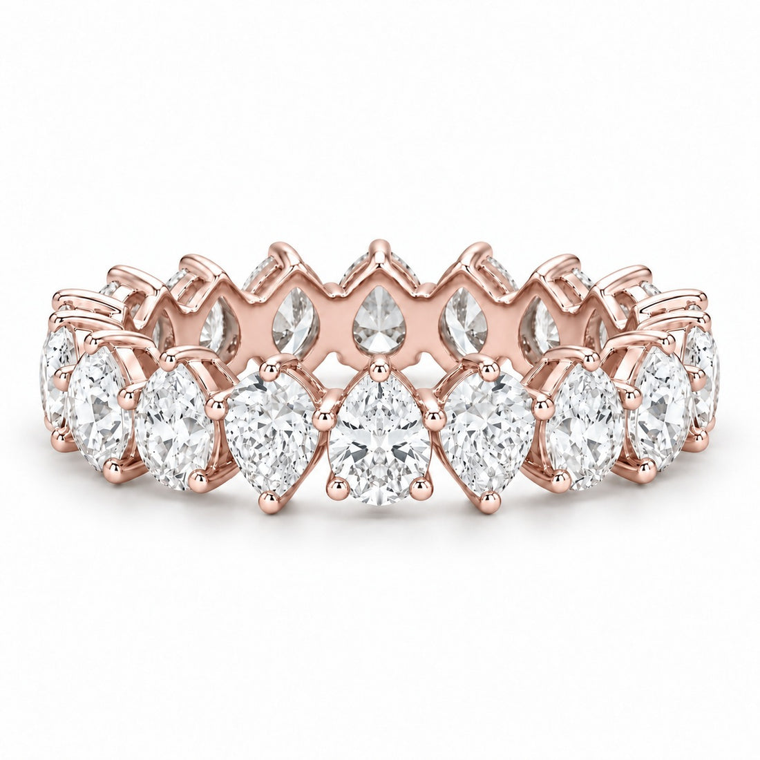 Pear interlocking lab-grown diamond eternity band, 5x3mm, 14K rose gold, front view