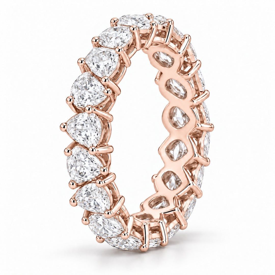 Pear interlocking lab-grown diamond eternity band, 5x3mm, 14K rose gold, side profile