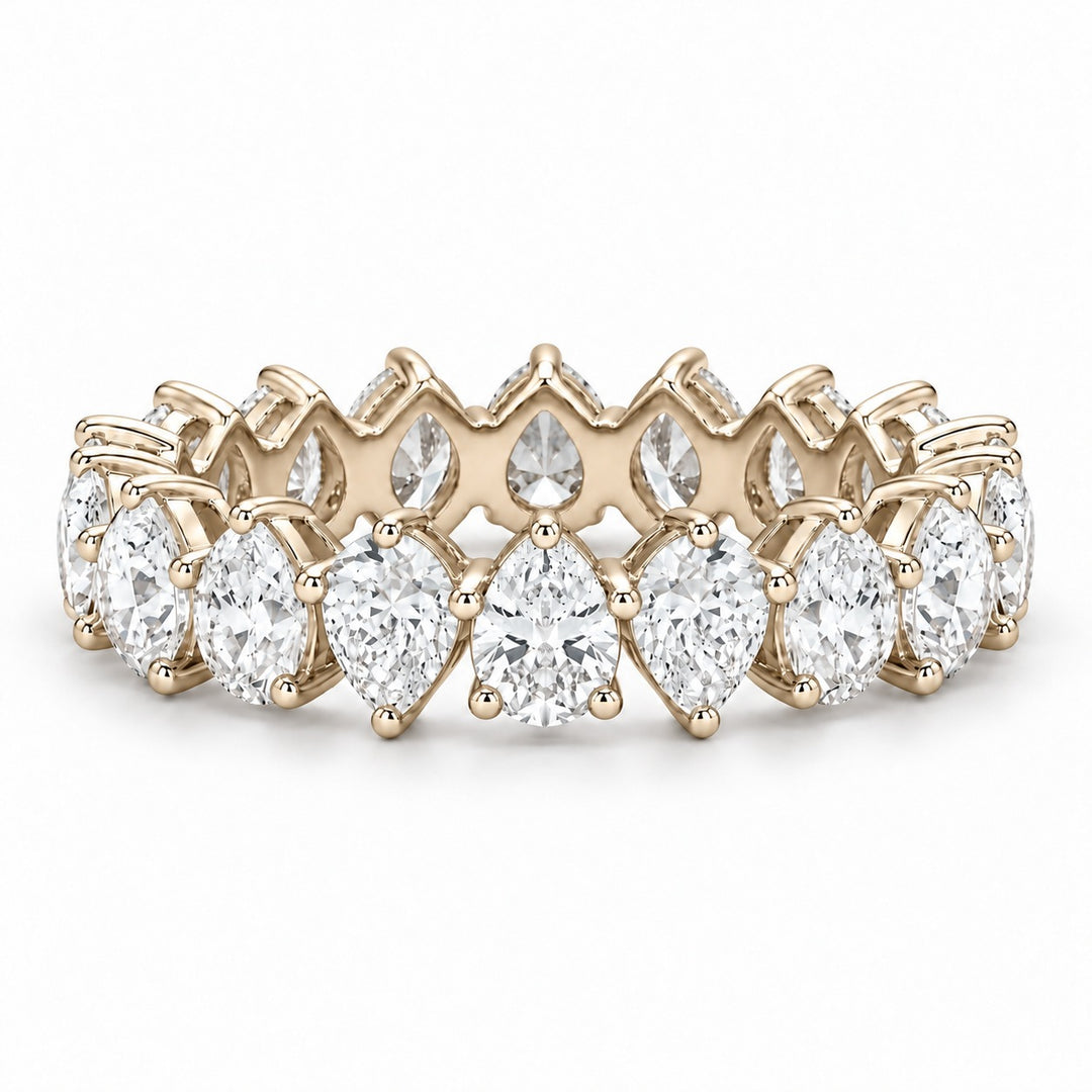 Pear interlocking lab-grown diamond eternity band, 5x3mm, 14K yellow gold, front view