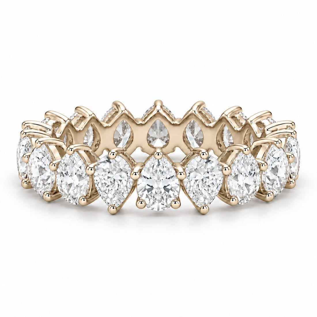 Pear interlocking lab-grown diamond eternity band, 5x3mm, 14K yellow gold, front view