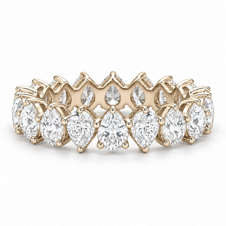 Pear interlocking lab-grown diamond eternity band, 5x3mm, 14K yellow gold, front view