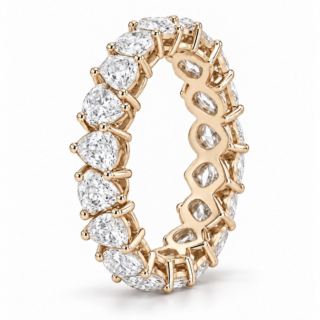 Pear interlocking lab-grown diamond eternity band, 5x3mm, 14K yellow gold, side profile