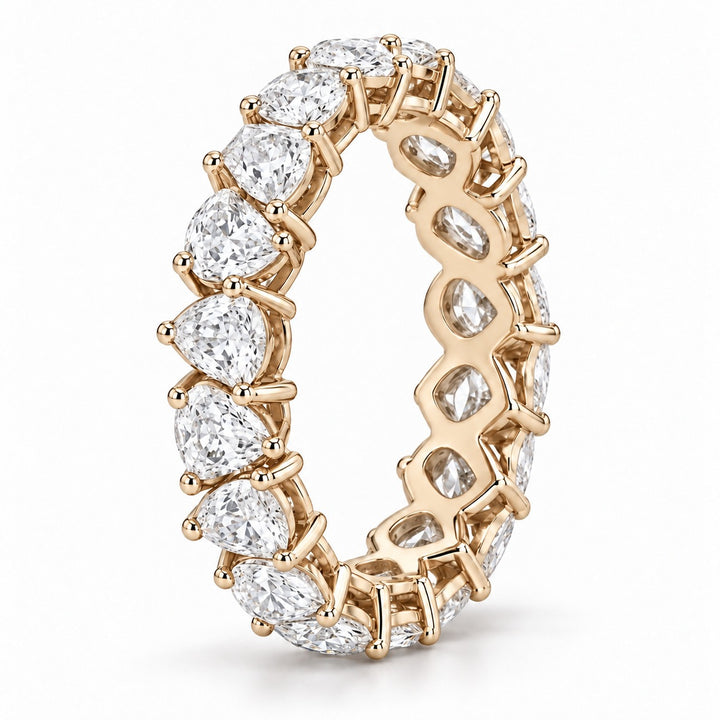 Pear interlocking lab-grown diamond eternity band, 5x3mm, 14K yellow gold, side profile