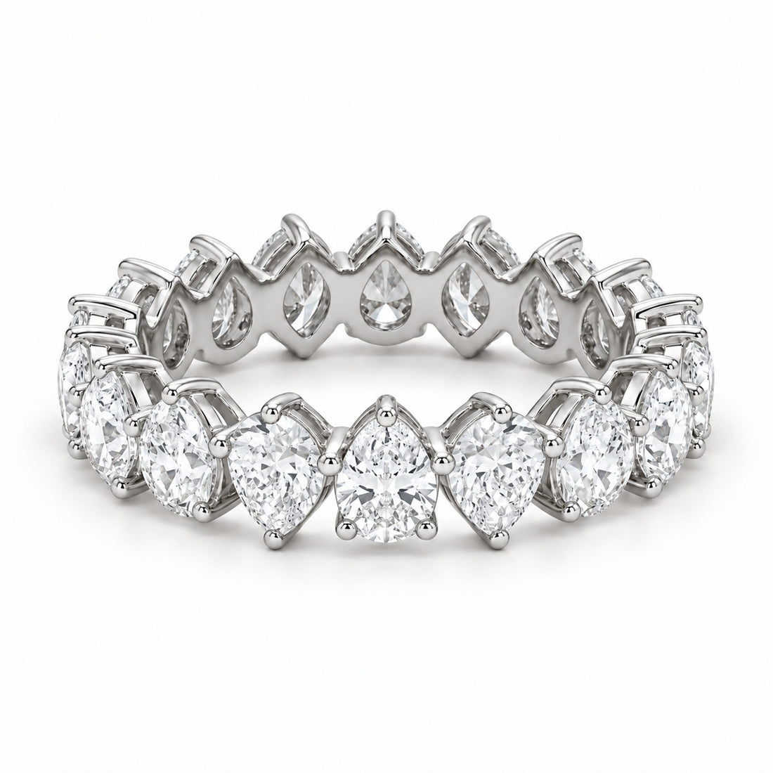 Pear interlocking lab-grown diamond eternity band, 5x3mm, 14K white gold, angled view