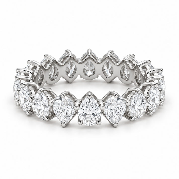 Pear interlocking lab-grown diamond eternity band, 5x3mm, 14K white gold, angled view