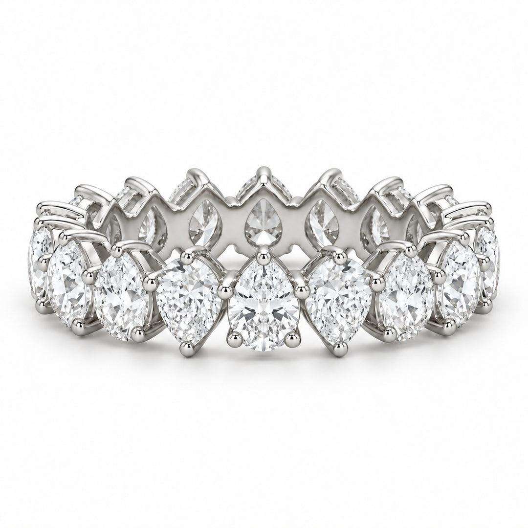 Pear interlocking lab-grown diamond eternity band, 5x3mm, 14K white gold, front view