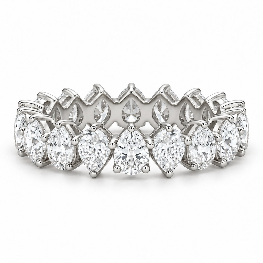Pear interlocking lab-grown diamond eternity band, 5x3mm, 14K white gold, front view