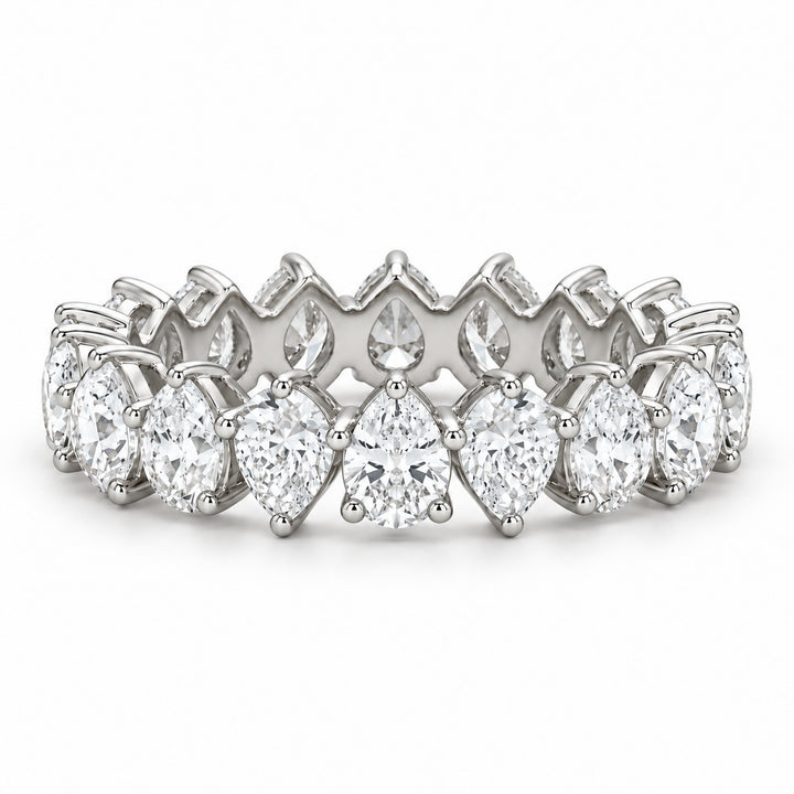 Pear interlocking lab-grown diamond eternity band, 5x3mm, 14K white gold, front view