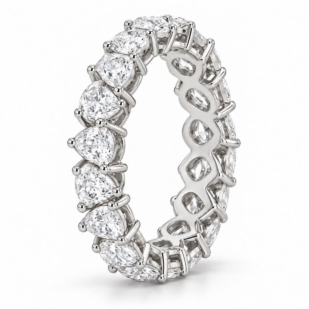 Pear interlocking lab-grown diamond eternity band, 5x3mm, 14K white gold, side profile