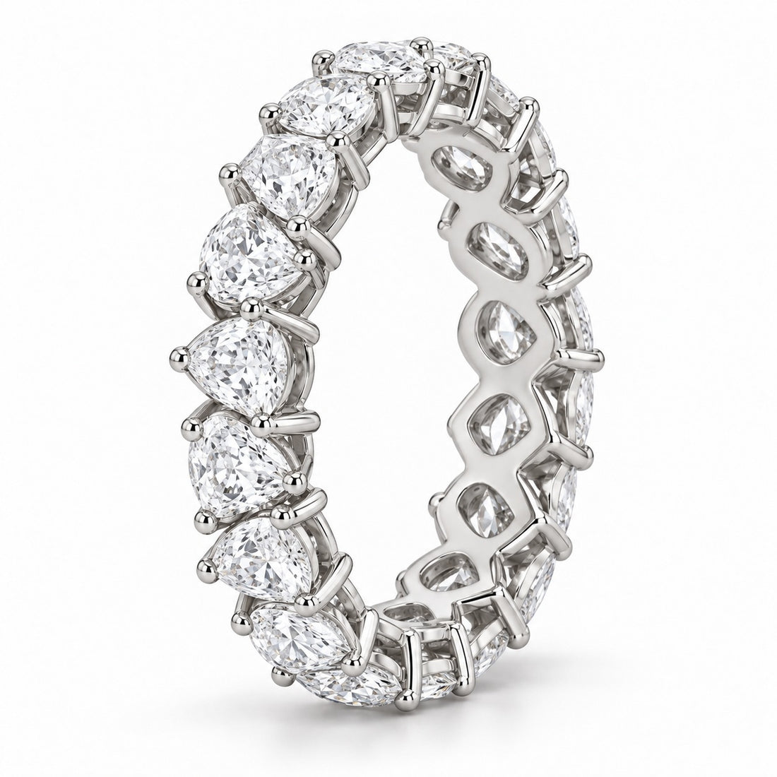 Pear interlocking lab-grown diamond eternity band, 5x3mm, 14K white gold, side profile
