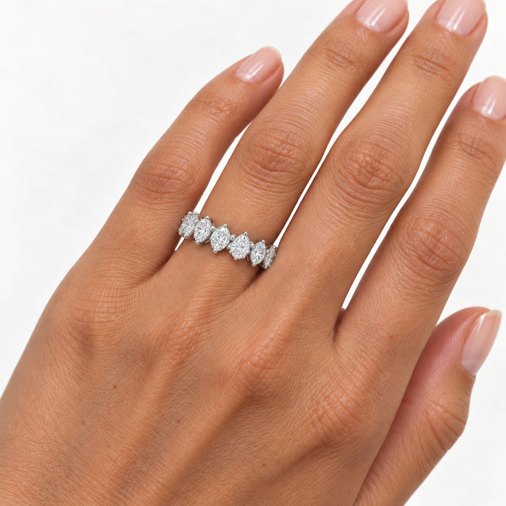 Pear interlocking lab-grown diamond eternity band, 5x3mm, 14K white gold, on the hand