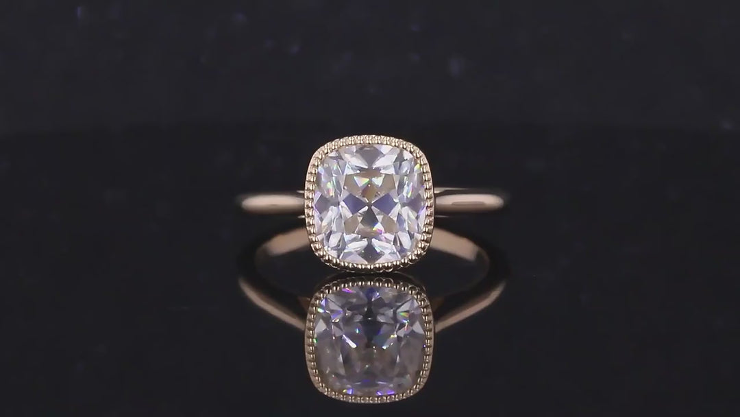 8.5*9mm Old Mine Cut Bezel-Set Moissanite Vintage Ring in 10K Solid Yellow Gold