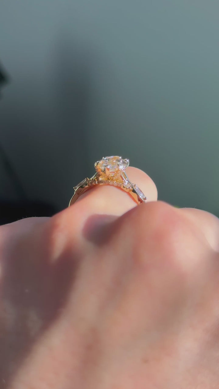 The Sovereign Crest in 14K yellow gold — underside, worn face-on [ld m=y shot=under]