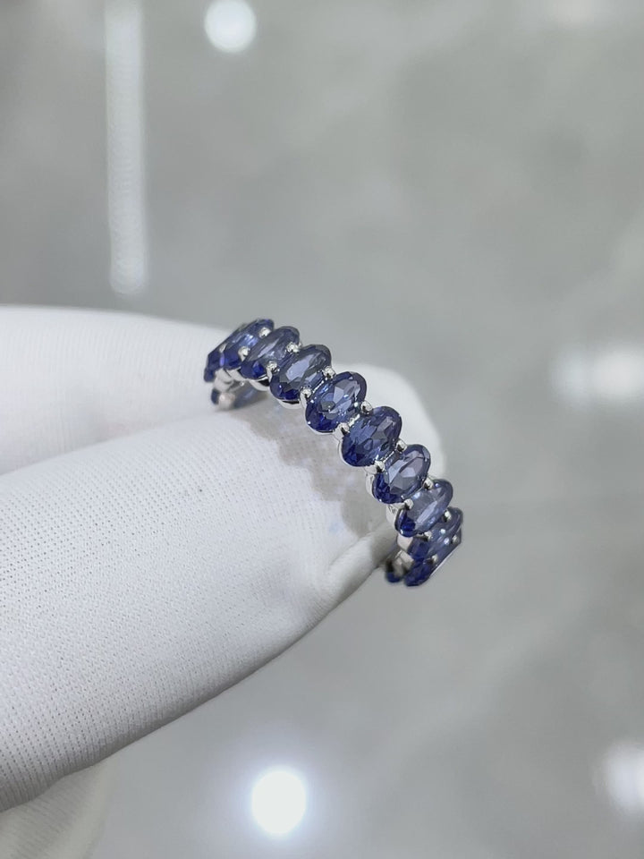 3x5mm, 5.04ctw Oval Lab-Grown Blue Sapphire Eternity Band Ring in 14K White Gold