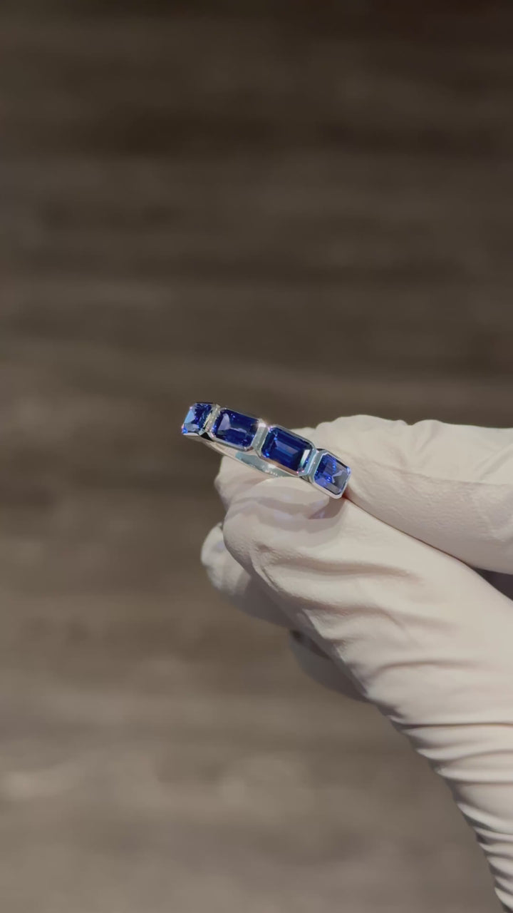 Customized™ 4*6mm each, 2.80ctw Emerald Lab-Grown Blue Sapphire Half-Eternity Band Ring in White Gold