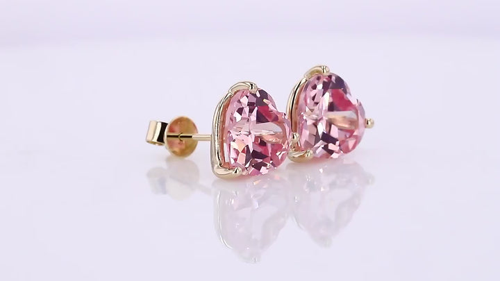 6.5mm, 1.50ct Each Heart Lab-Grown Pink Sapphire Stud Earrings in 14K Yellow Gold