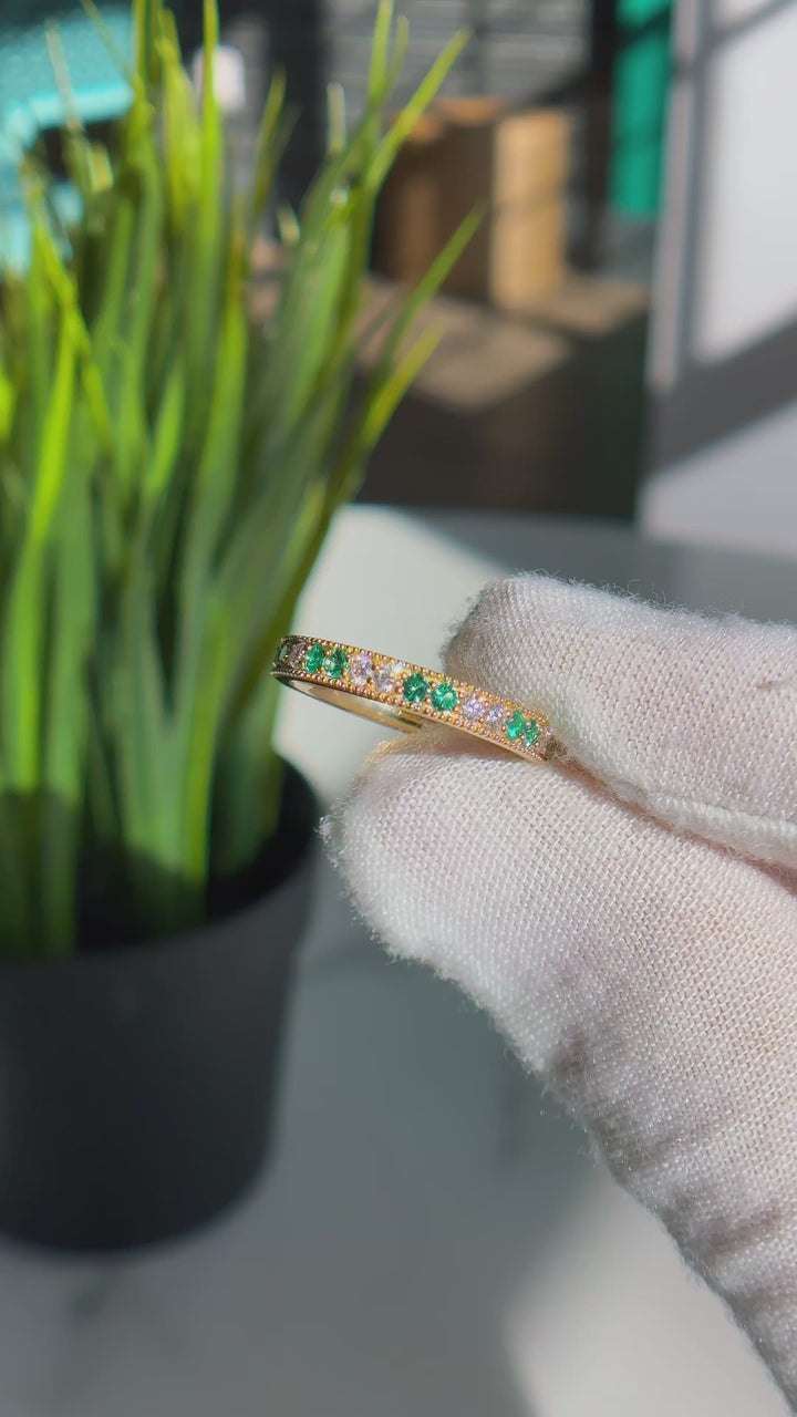 Customized™ 1.00ctw Lab-Grown Colombian Emerald/Diamond Eternity Band Ring in Yellow Gold