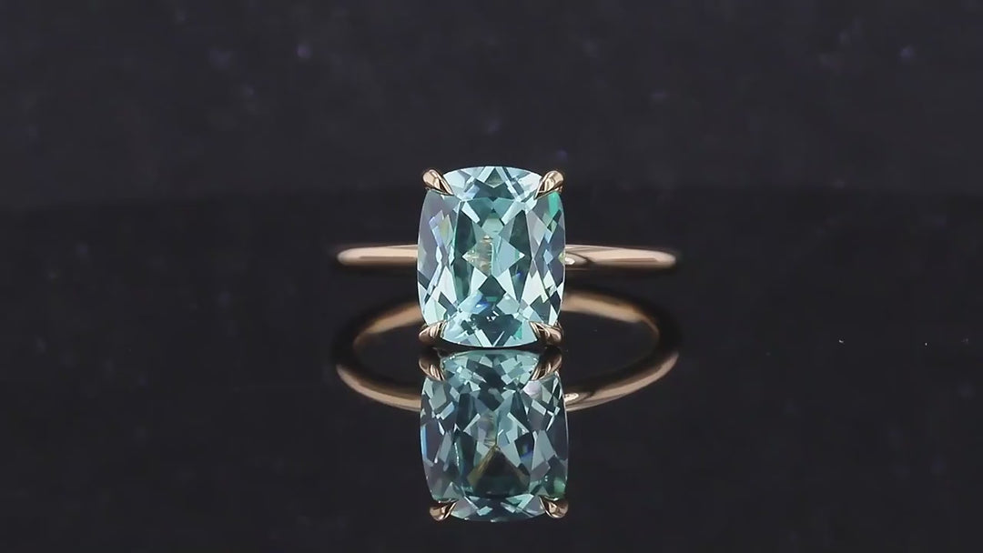 9x11mm Cushion Cut Paraiba Tourmaline Solitaire Ring in 14K Solid Yellow Gold