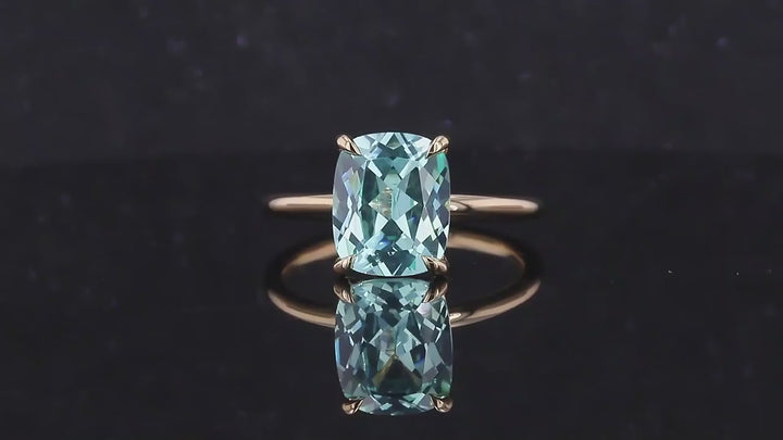 9x11mm Cushion Cut Paraiba Tourmaline Solitaire Ring in 14K Solid Yellow Gold