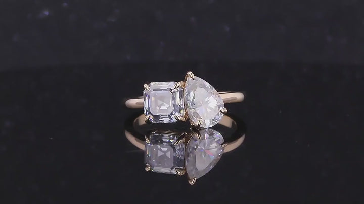 6x9mm Pear and 6.5mm Grey Asscher Cut Moissanite Toi Et Moi Ring in 10K Solid Yellow Gold
