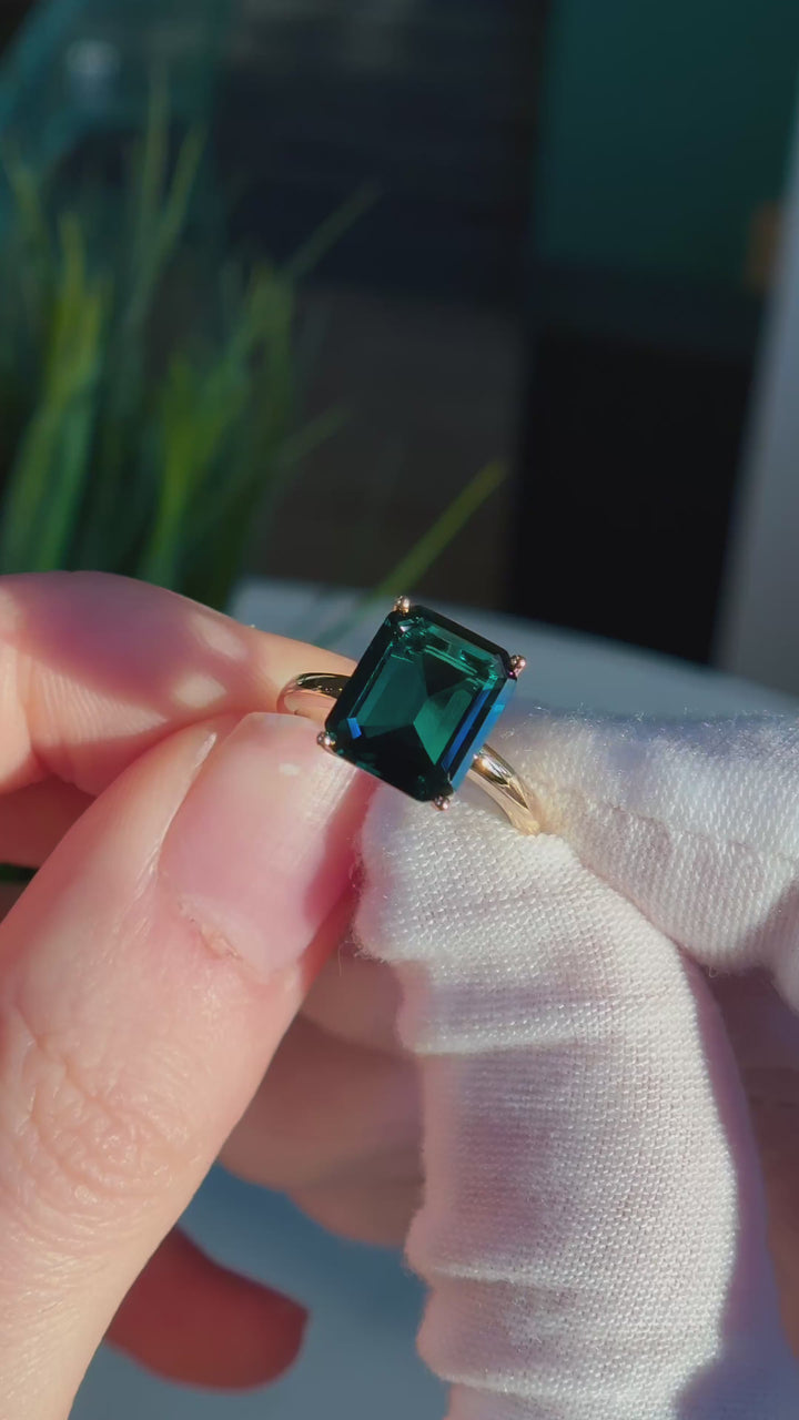 Customized™ 9x11mm, 3.50ct Lab-Grown Zambian Emerald Solitaire Ring in Yellow Gold