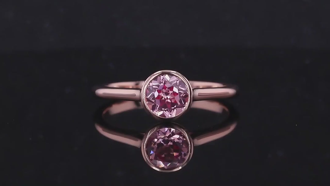 6mm, 1.00ct Lab-Grown Padparadscha Pink Sapphire Bezel-Set Ring in 14K Rose Gold