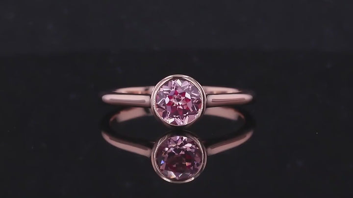 6mm, 1.00ct Lab-Grown Padparadscha Pink Sapphire Bezel-Set Ring in 14K Rose Gold
