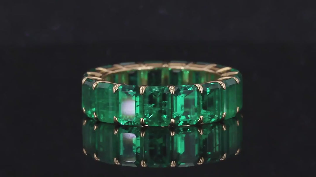 6mm, 8.8ctw Emerald Lab-Grown Colombian Emerald Eternity Band Ring in Yellow Gold