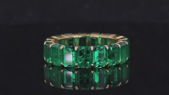 6mm, 8.8ctw Emerald Lab-Grown Colombian Emerald Eternity Band Ring in Yellow Gold