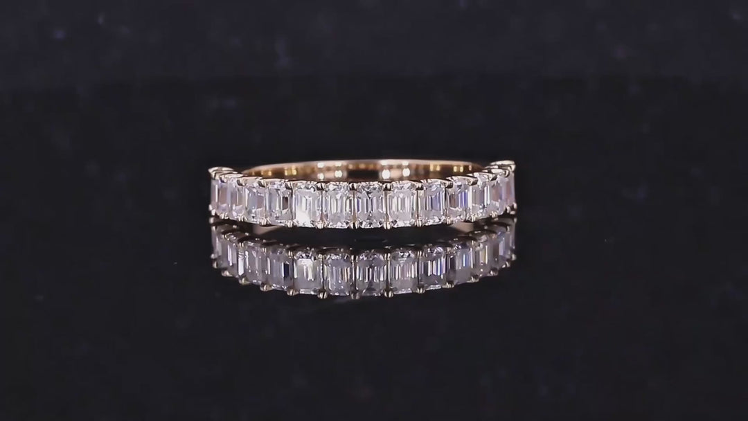 3x5mm, 1.50ctw Emerald Cut Lab-Grown Diamond Half-Eternity Band Ring in Yellow Gold