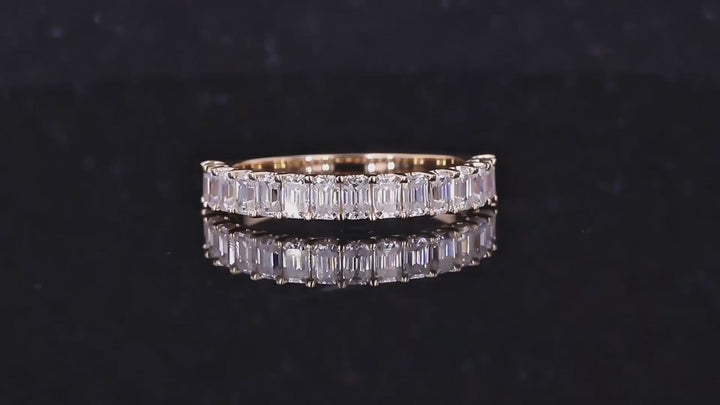 3x5mm, 1.50ctw Emerald Cut Lab-Grown Diamond Half-Eternity Band Ring in Yellow Gold