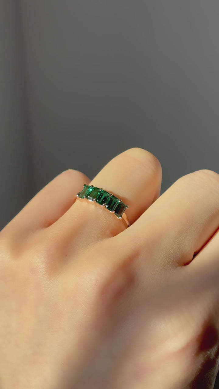 3x5mm, 1.20ctw Lab-Grown Zambian Emerald Five-Stone Ring in 14K Rose Gold