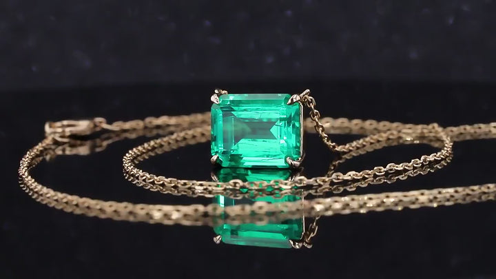 8x10mm, 3.00ct Lab-Grown Colombian Emerald Pendant with Rolo Necklace in 14K Yellow Gold
