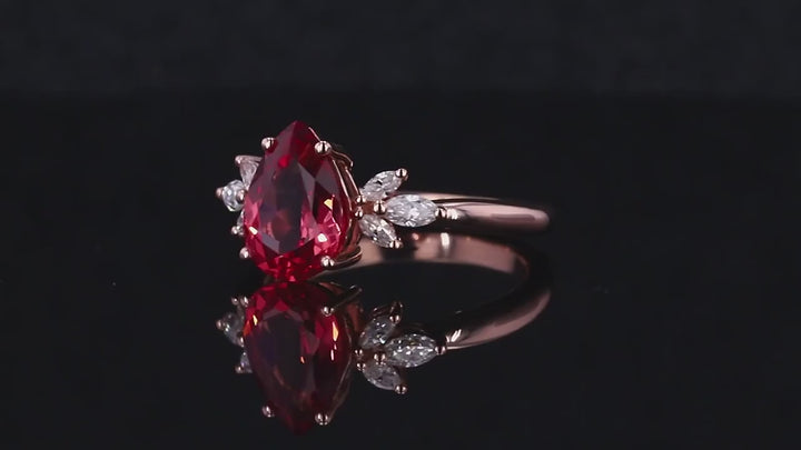 7x10mm, 3.00ct Pear Lab-Grown Ruby with Marquise Diamond Accents in 14K Rose Gold
