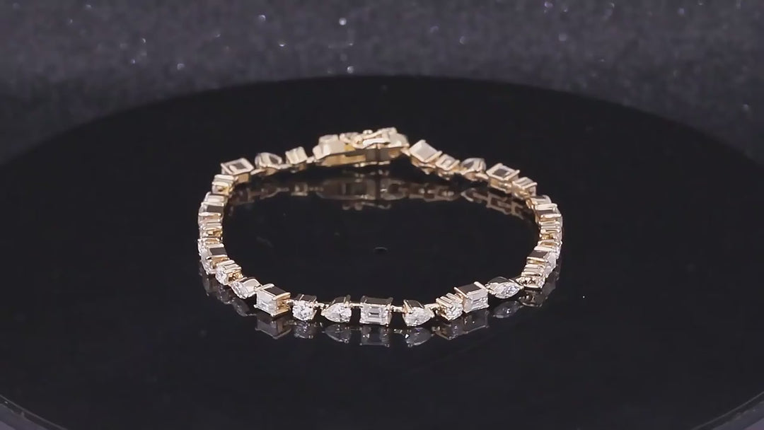 Round, Pear, Emerald Cut Moissanite Tennis Bracelet in 14K Solid White/Yellow Gold