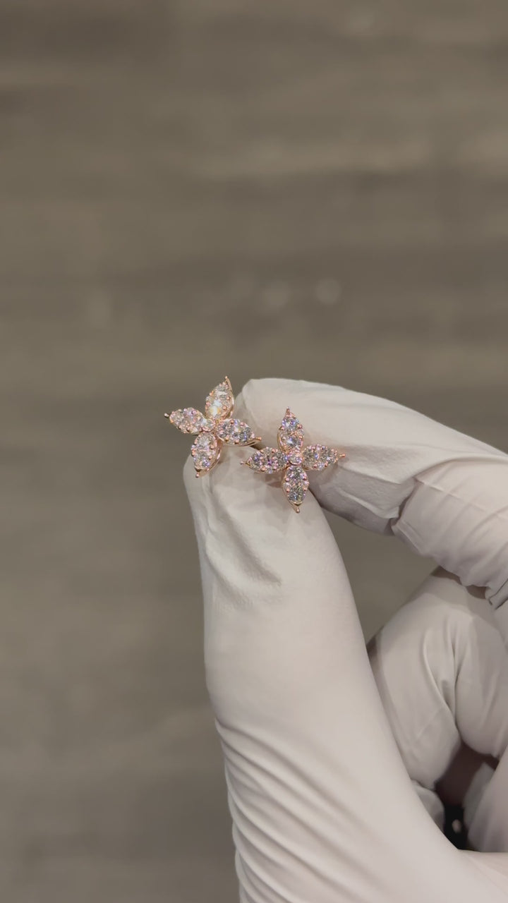 Customized™ 0.90ctw Flower Diamond Earrings in 14K Solid White/Rose Gold