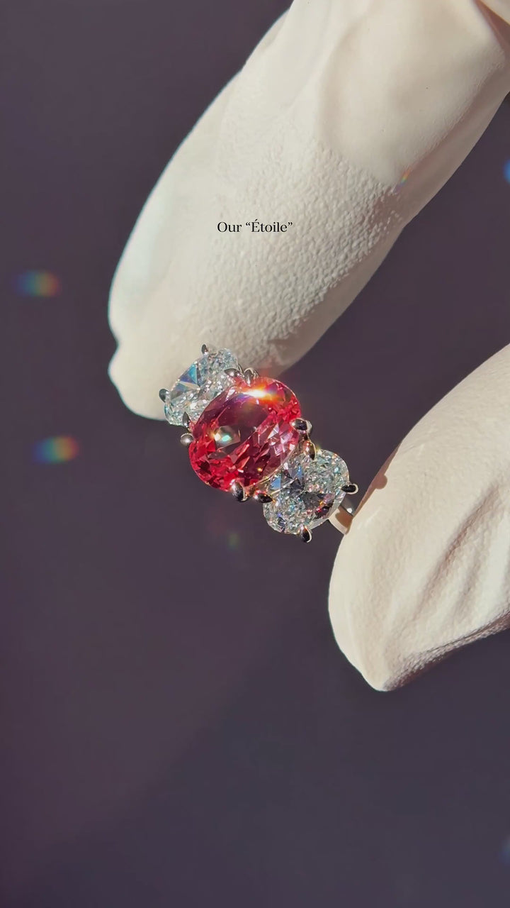 The Étoile — Oval Three-Stone Pink Sapphire Ring