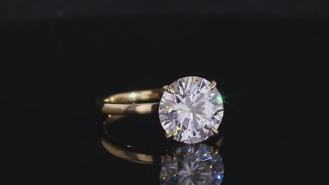 4ct Round Cut Moissanite Solitaire Hidden Halo Ring in 14K Solid Yellow Gold