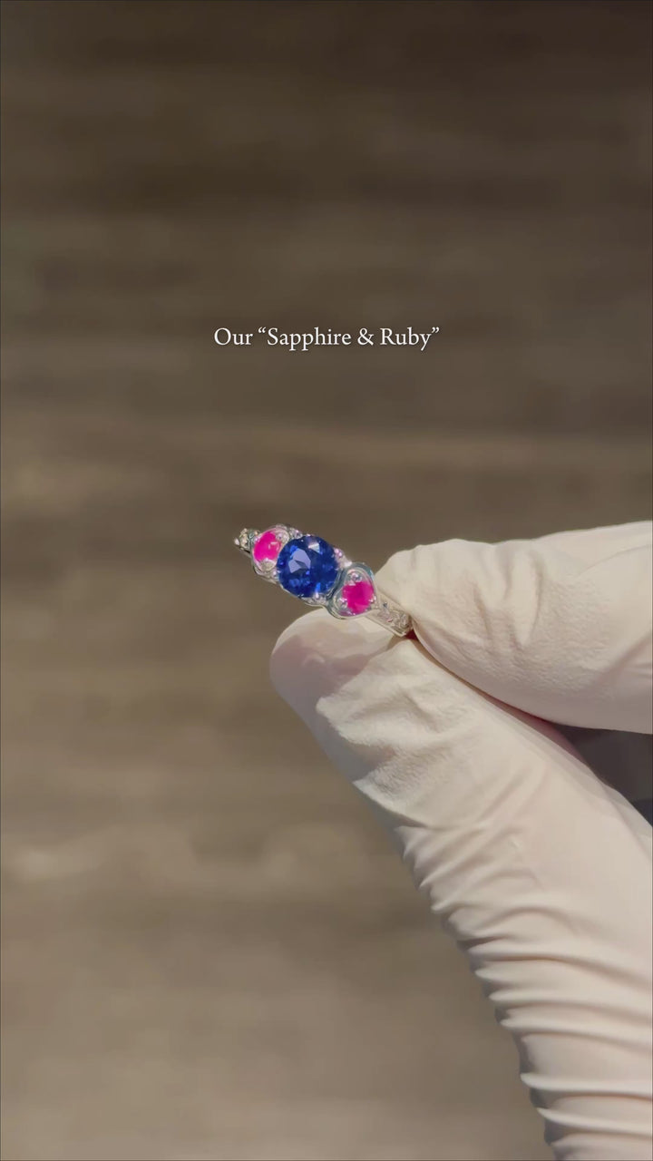 "Sapphire & Ruby" Three-Stone Ring