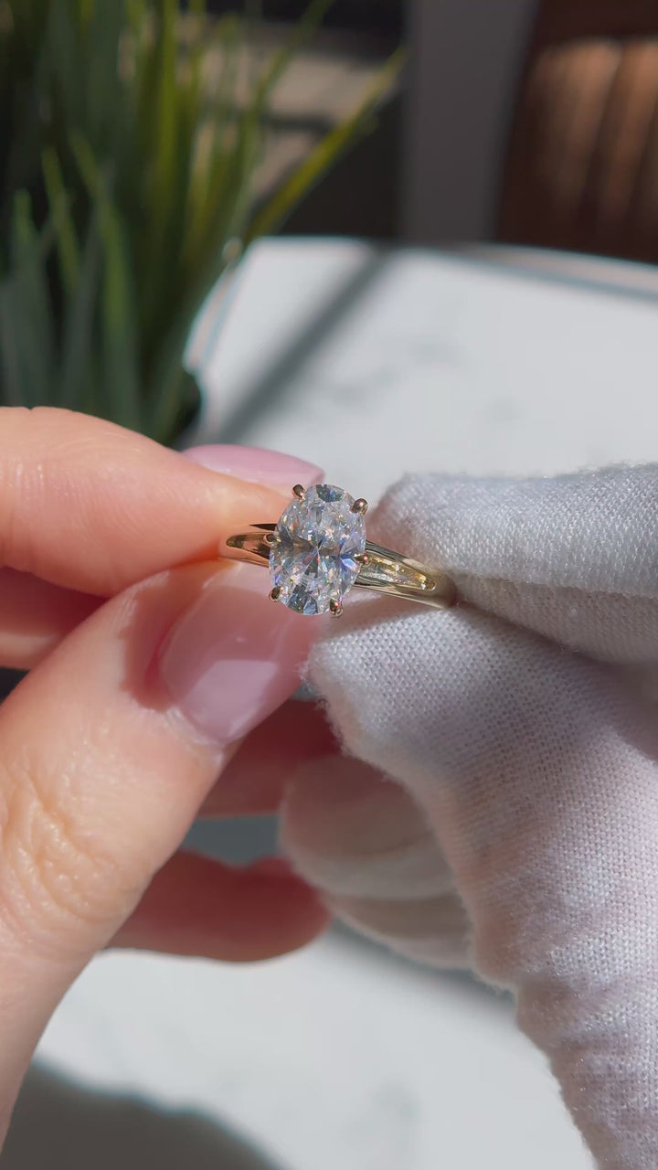 Customized™ 2.50ct Oval Lab-Grown Diamond Ring with Valley-Cathedral Bridge in Yellow Gold