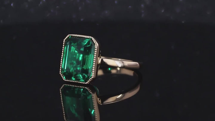 9x11mm, 4.60ct Emerald Lab-Grown Zambian Emerald Bezel-Set Ring in 14K Yellow Gold