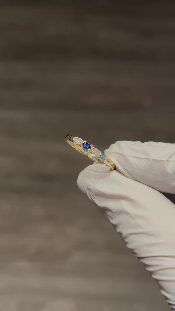 Customized™ 1.3x7mm, 0.28ct Baguette Sapphire Ring with Diamond Accents in Yellow Gold
