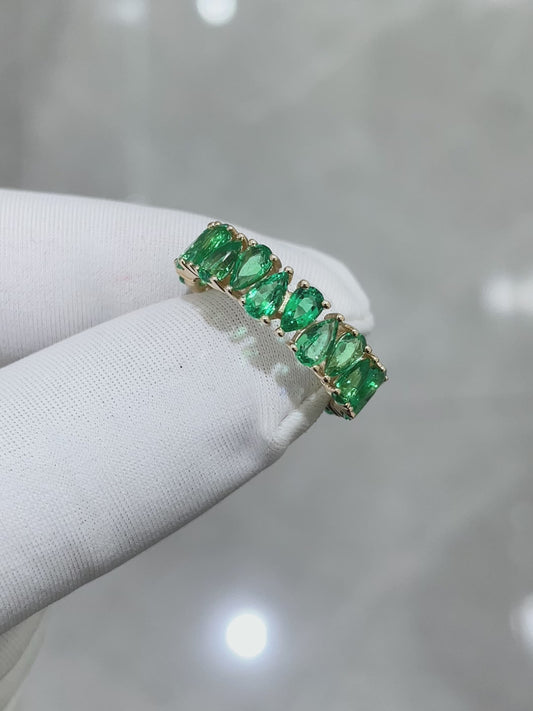 Customized™ 0.5ct each Pear Cut Emerald Eternity Ring in 14K Solid Yellow Gold