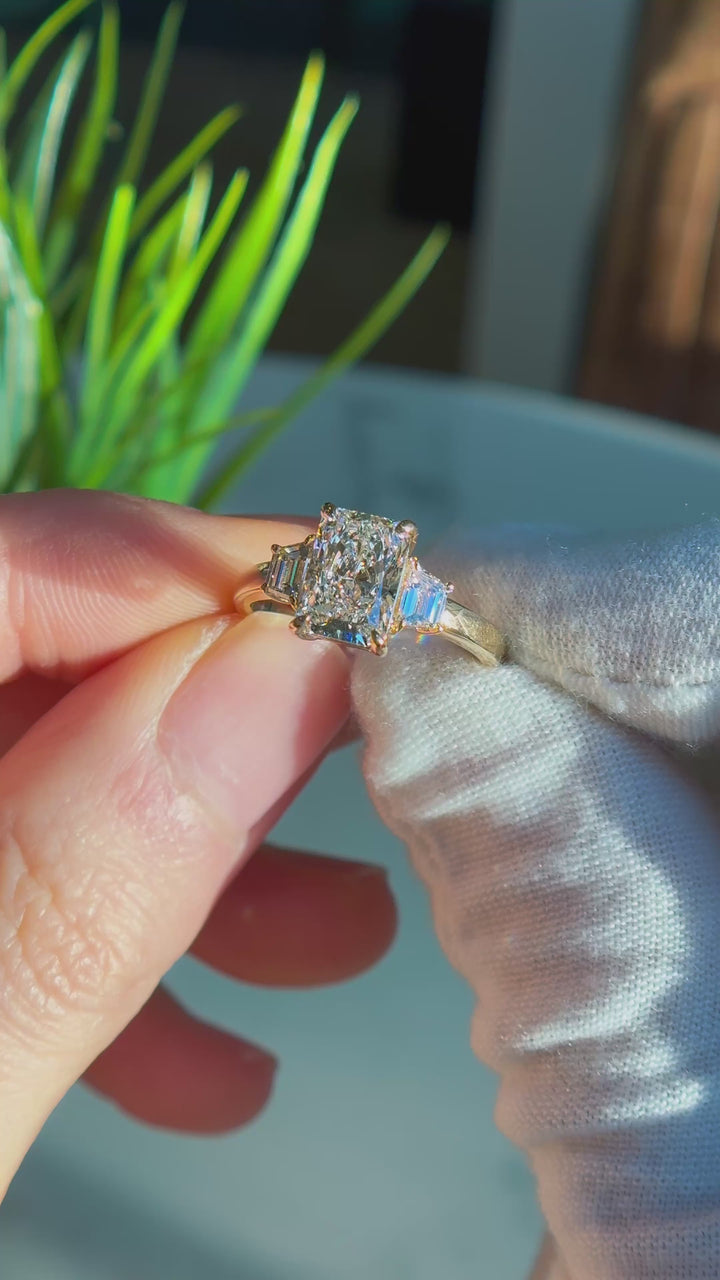 Customized™ 2.10ct Radiant Lab-Grown Diamond Three-Stone Ring in Yellow Gold