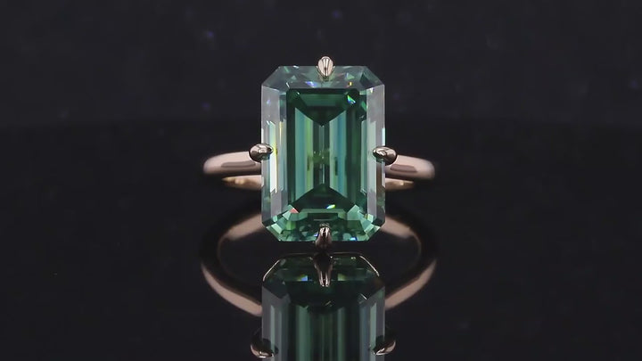 12x16mm Emerald Cut Green Moissanite Solitaire Ring in 14K Solid Yellow Gold