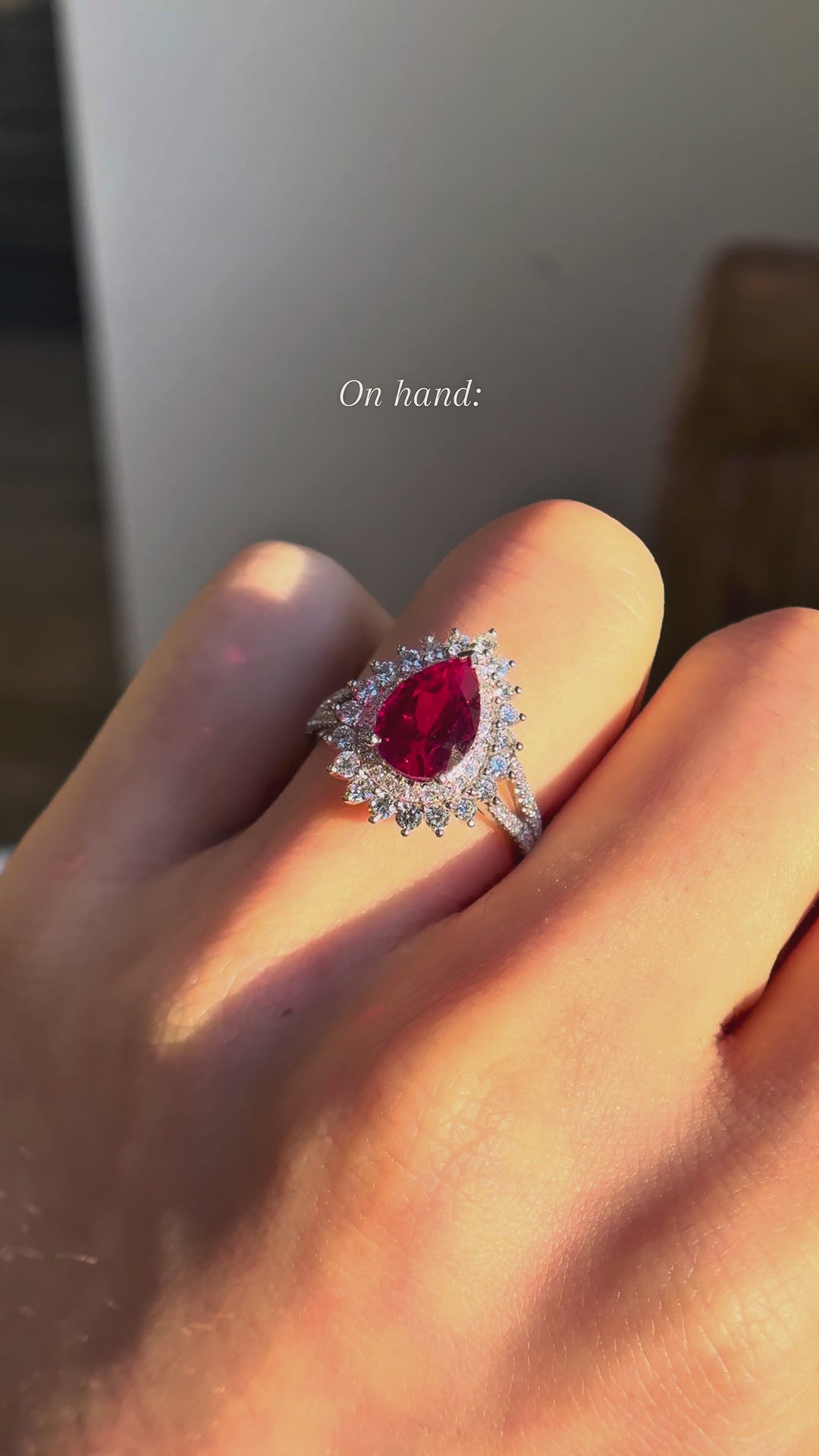 2.75ct Pear-Cut Ruby Diamond Halo Ring in 14K or 18K White Gold, "The Empress"