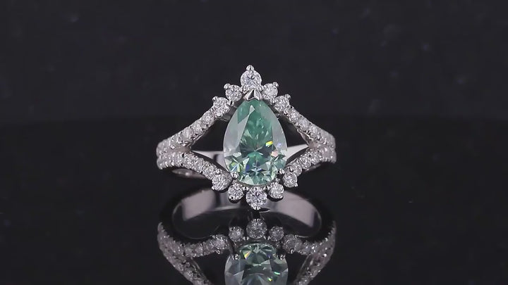 7x10mm Pear Cut Paraiba Diamond "Eye" Ring in 14K Solid White Gold