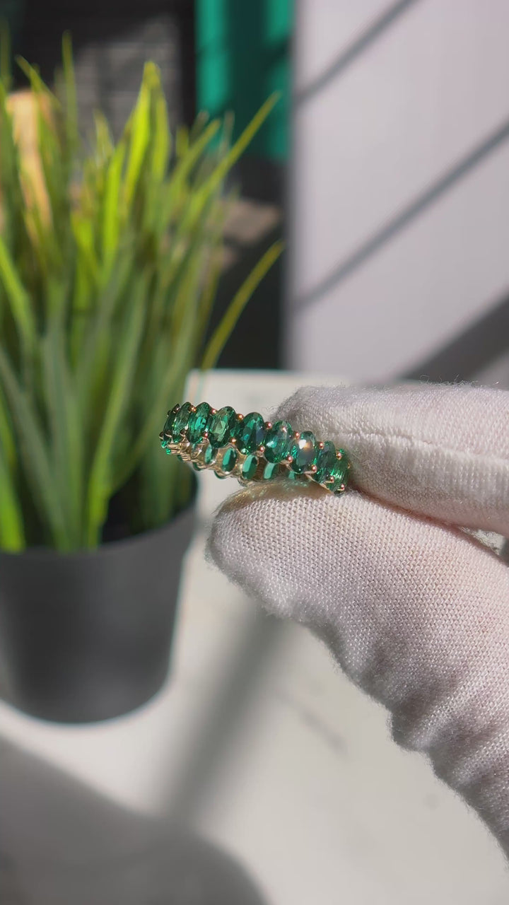 Customized™ 4.00ctw Oval Lab-Grown Zambian Emerald Eternity Band Ring in Yellow Gold
