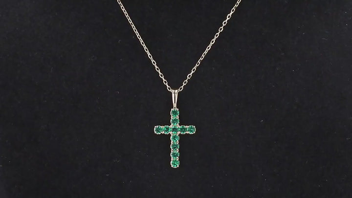 2mm, 0.80ctw Lab-Grown Colombian Emerald Cross Pendant Necklace in 14K Yellow Gold