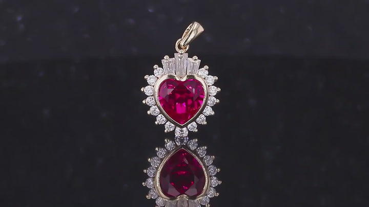 7mm, 2.00ct Heart Lab-Grown Red Ruby Pendant with Diamond Accents in 14K Yellow Gold